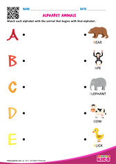 Match Alphabet Animals a to e